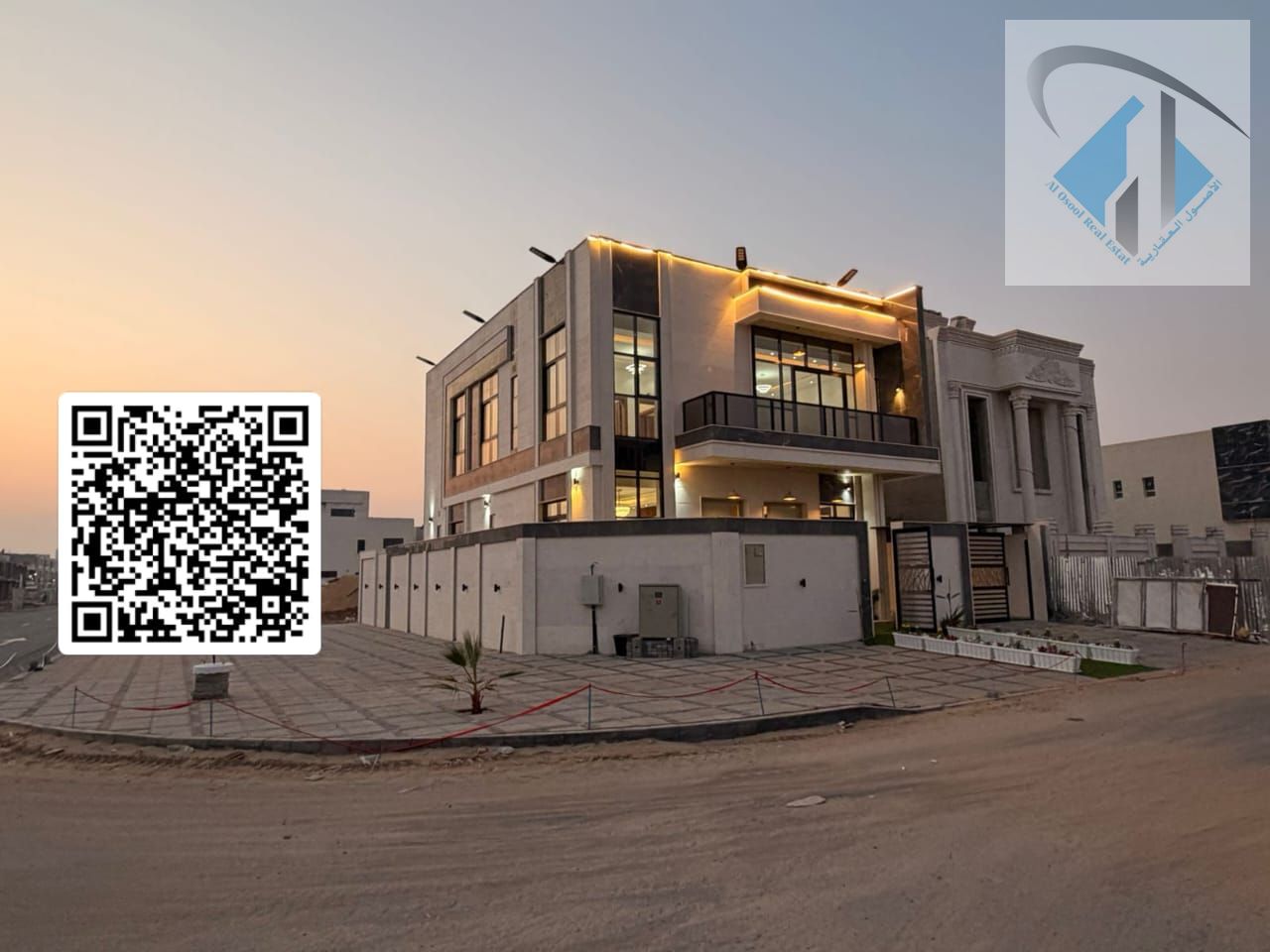 Villa for sale opposite a garden, registration fees include electricity, water and air conditioning.