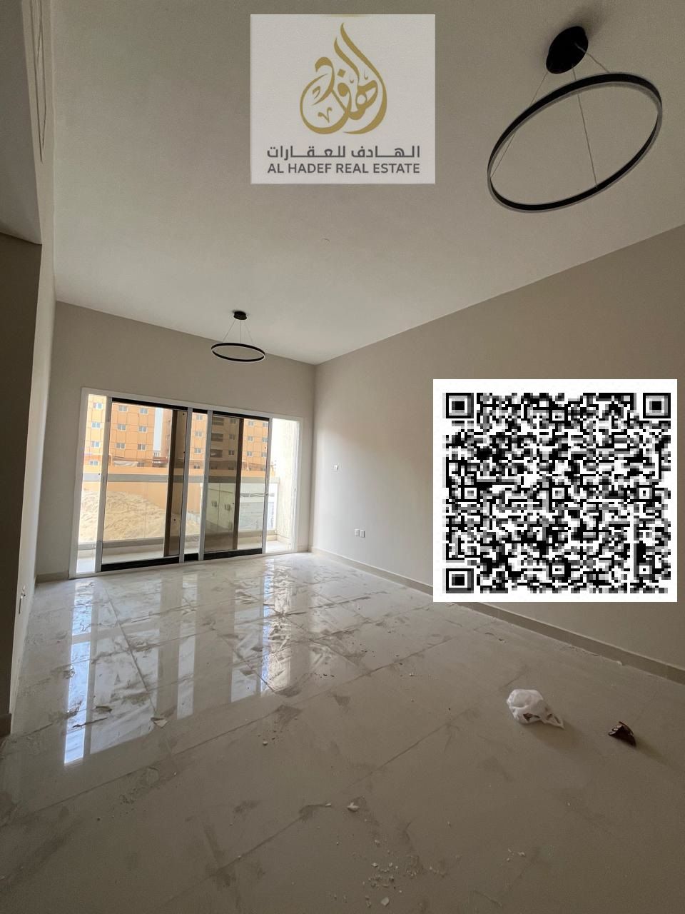 One bedroom and living room with two bathrooms and a balcony. First occupancy. Very spacious. Super deluxe finishing. Prime location in Al Jurf 3, clo