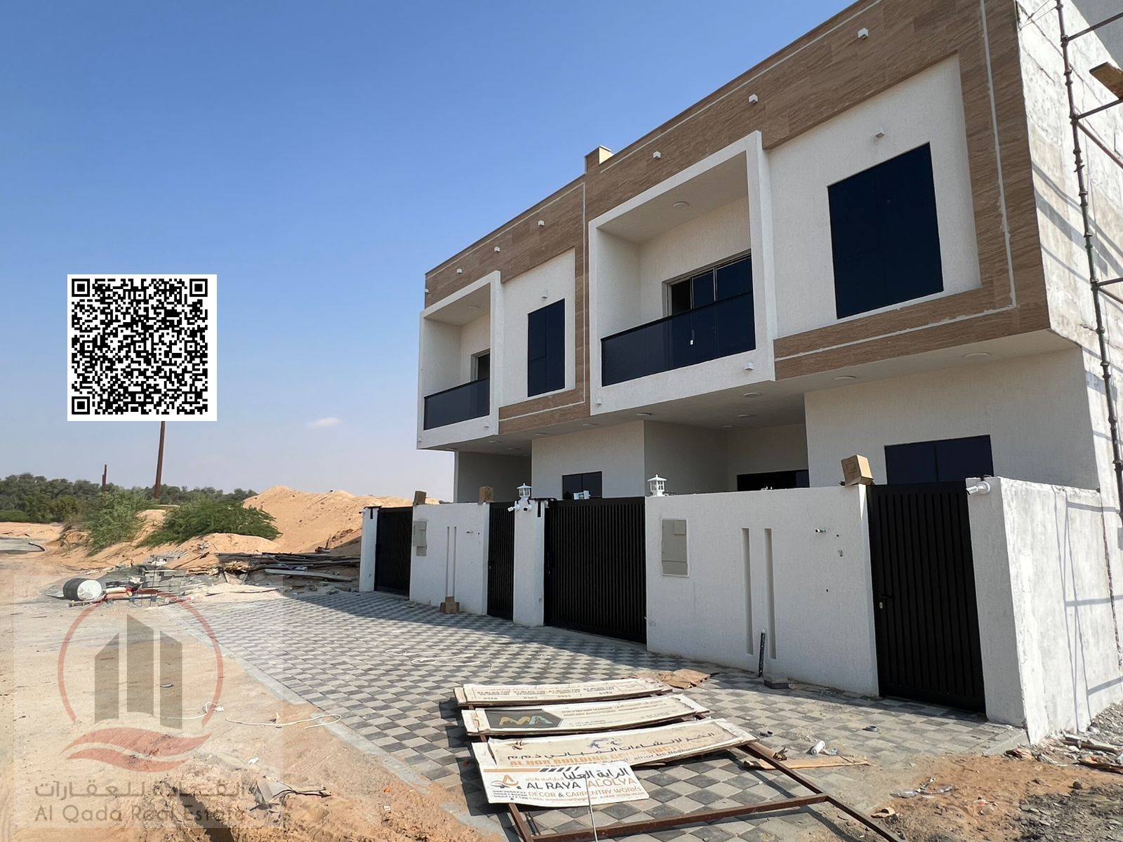 Villa for sale in Al Zahiyah, Ajman. Modern design. The villa includes registration fees and features 4 master bedrooms, a living room, a majlis