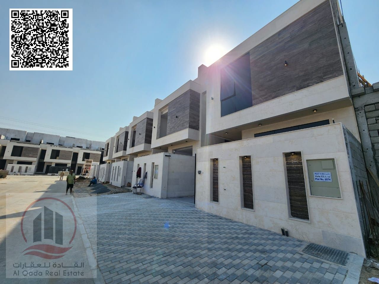 Villa for sale in Al Helio2 area, Ajman. Modern design. The villa includes registration fees and features 5 master bedrooms, a living room, a majlis