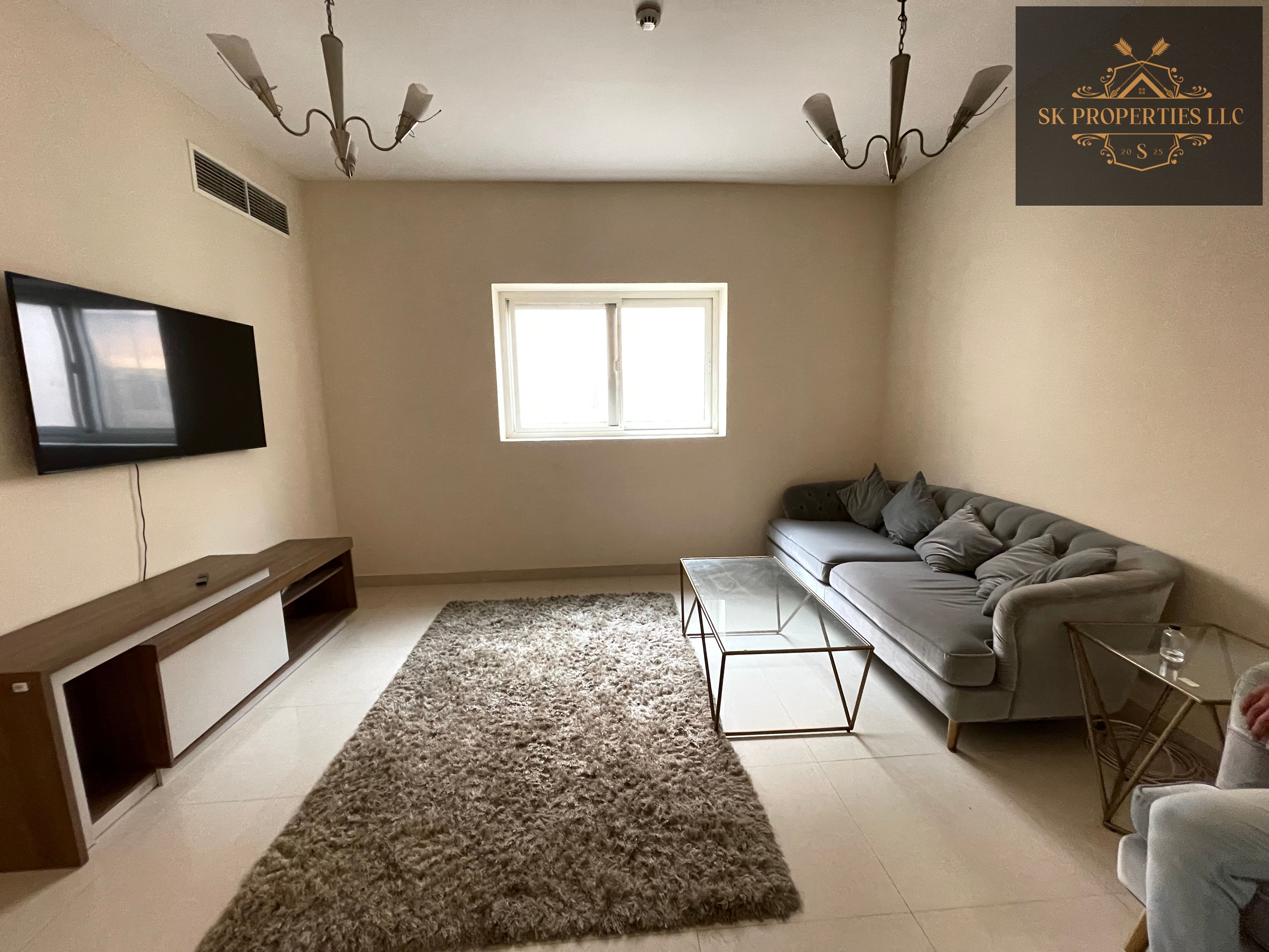 A spacious fully furnished luxury 1 BHK prime location family friendly living area storage kitchen appliances open free parking