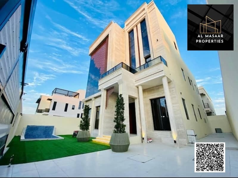 Luxury modern villa with swimming pool for sale. Two floors and a rooftop terrace. Located in Al Alia, one of Ajman's most prestigious areas. High-end