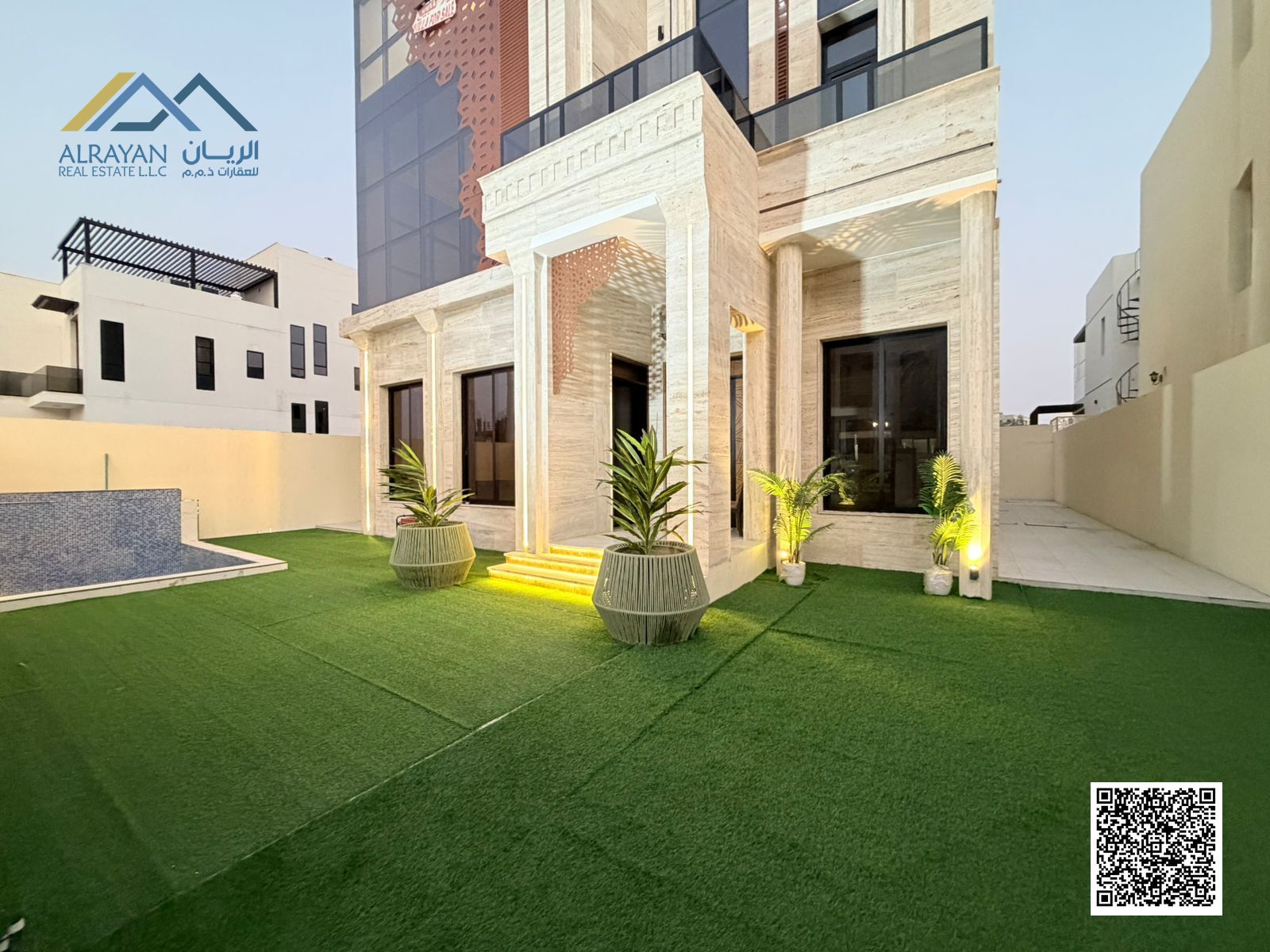 One of the most luxurious villas in Al-Aliya, 6 bedrooms and a swimming pool, including registration and ownership fees, freehold ownership.