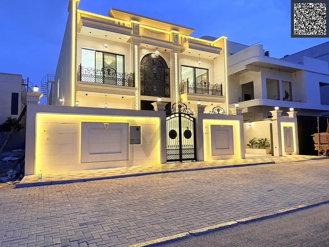 Luxury villa for sale in Al Alia area – Ajman. Strategic location, classic design, fully air-conditioned. Land area: 4304 sq ft