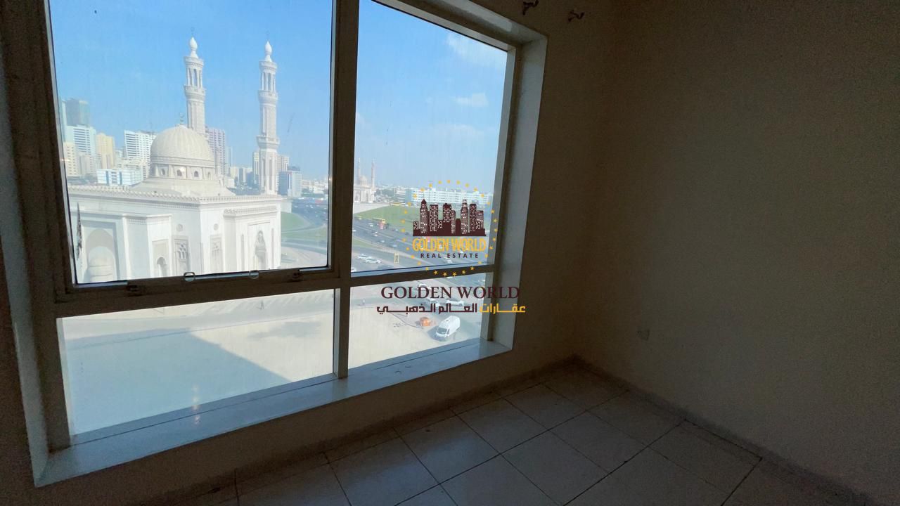 2BR apartment with living room, balcony, 3 bathrooms, master room, mosque view, built-in wardrobes, free AC, gym & pool, parking. Rent 50,000 AED
