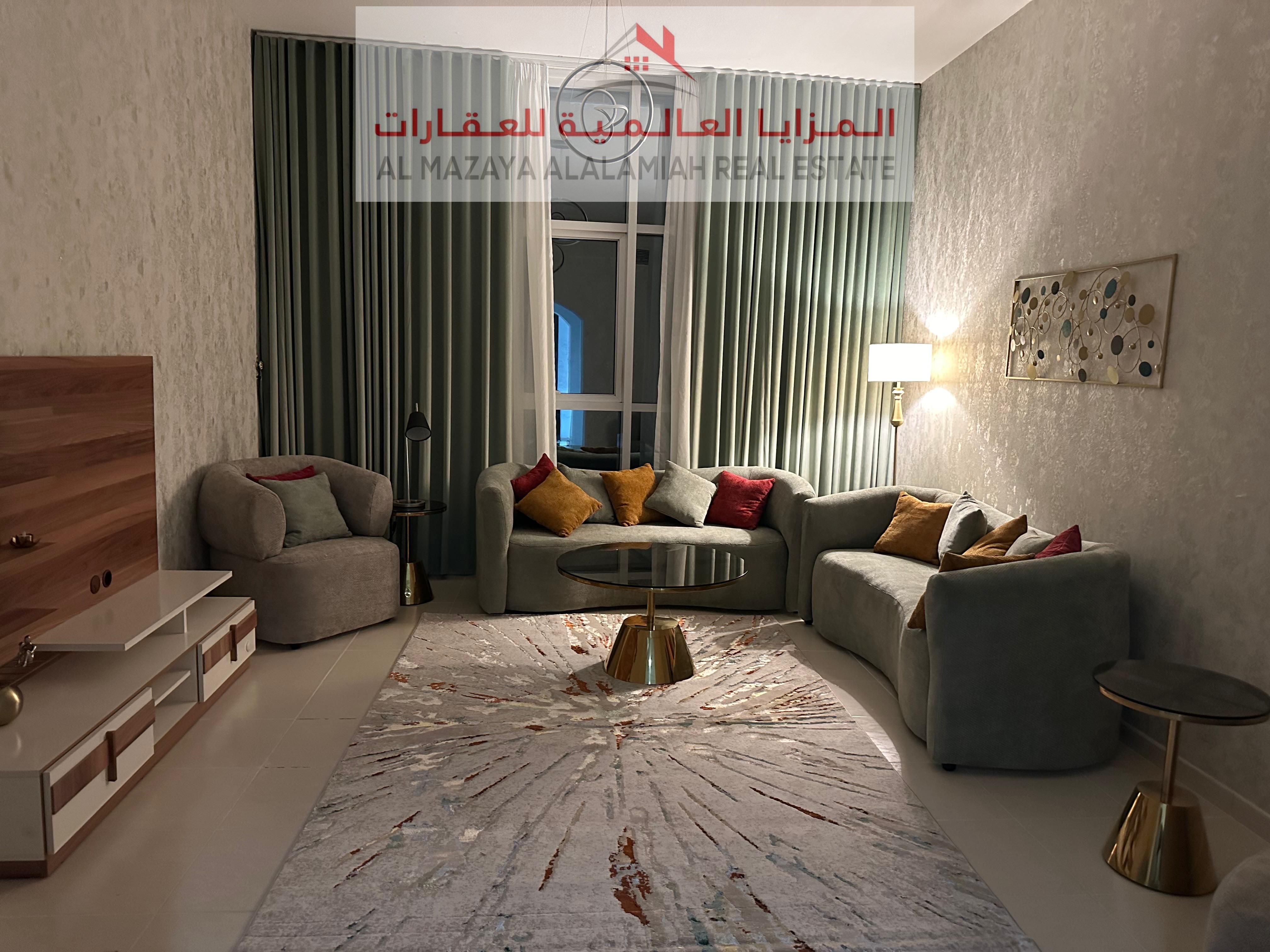 Monthly A fully furnished One-bedroom Two-bathroom apartment in Al Mamzer ( Prime Location ) with Excellent view