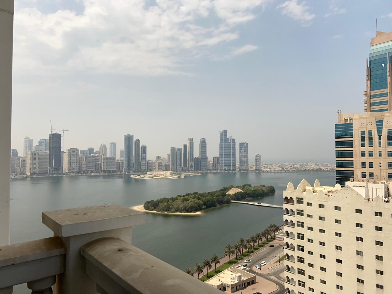 2-bedroom apartment in Al Majaz 1 near Al Noor Mosque, both rooms master, balcony, free AC, gym, pool and parking.