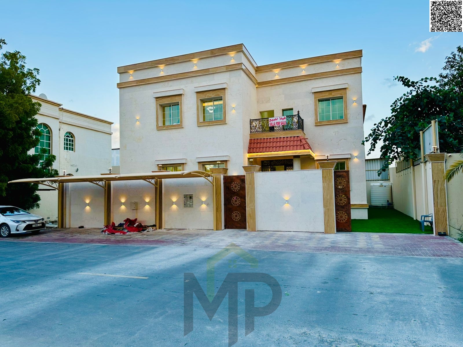 Al Rawda villa, near Sheikh Ammar Street, large area, freehold ownership, includes electricity, water and air conditioning