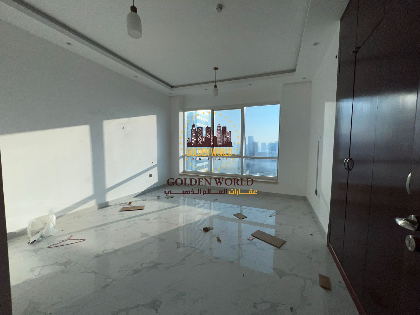 2 master bedroom apartment with living room in Al Majaz 3, free AC, maid room, 4 bathrooms, open sea view. Rent AED 80,000, 4 cheques.