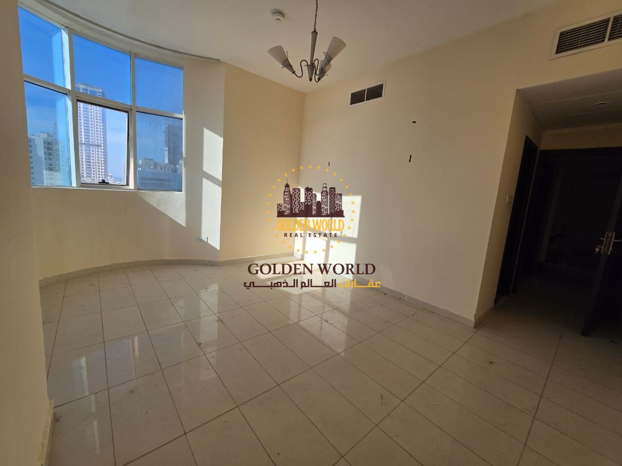 1BR apartment with living room & balcony in Al Majaz 3, Al Qasba, sea view, 2 bathrooms, master, high finishes, rent AED 45,500, 4/6 cheques,