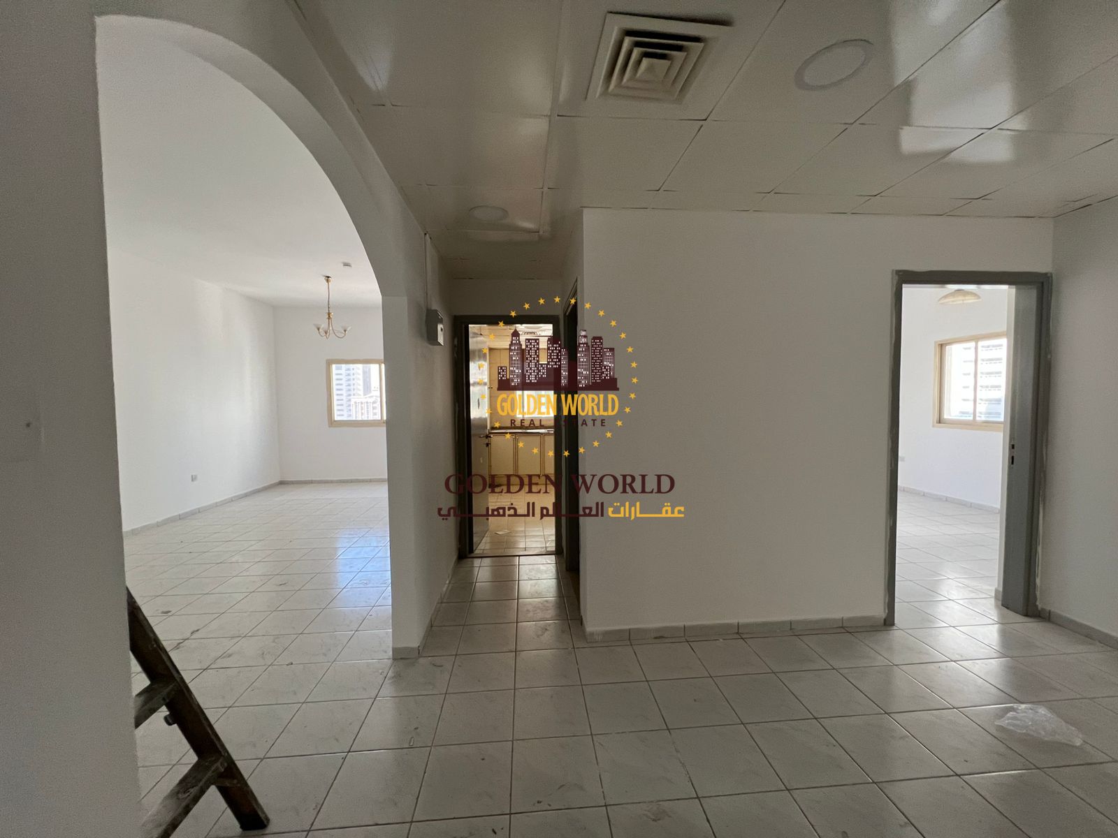 2BR + living room apartment with balcony in Al Majaz 3, free AC, spacious, 2 bathrooms, rent AED 48,000, 4 cheques only, cash deposit.