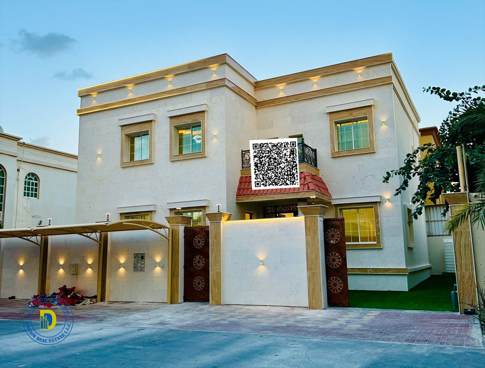 For sale: Modern villa with a large area in Al Rawda. Price includes water, electricity, and air conditioning.
