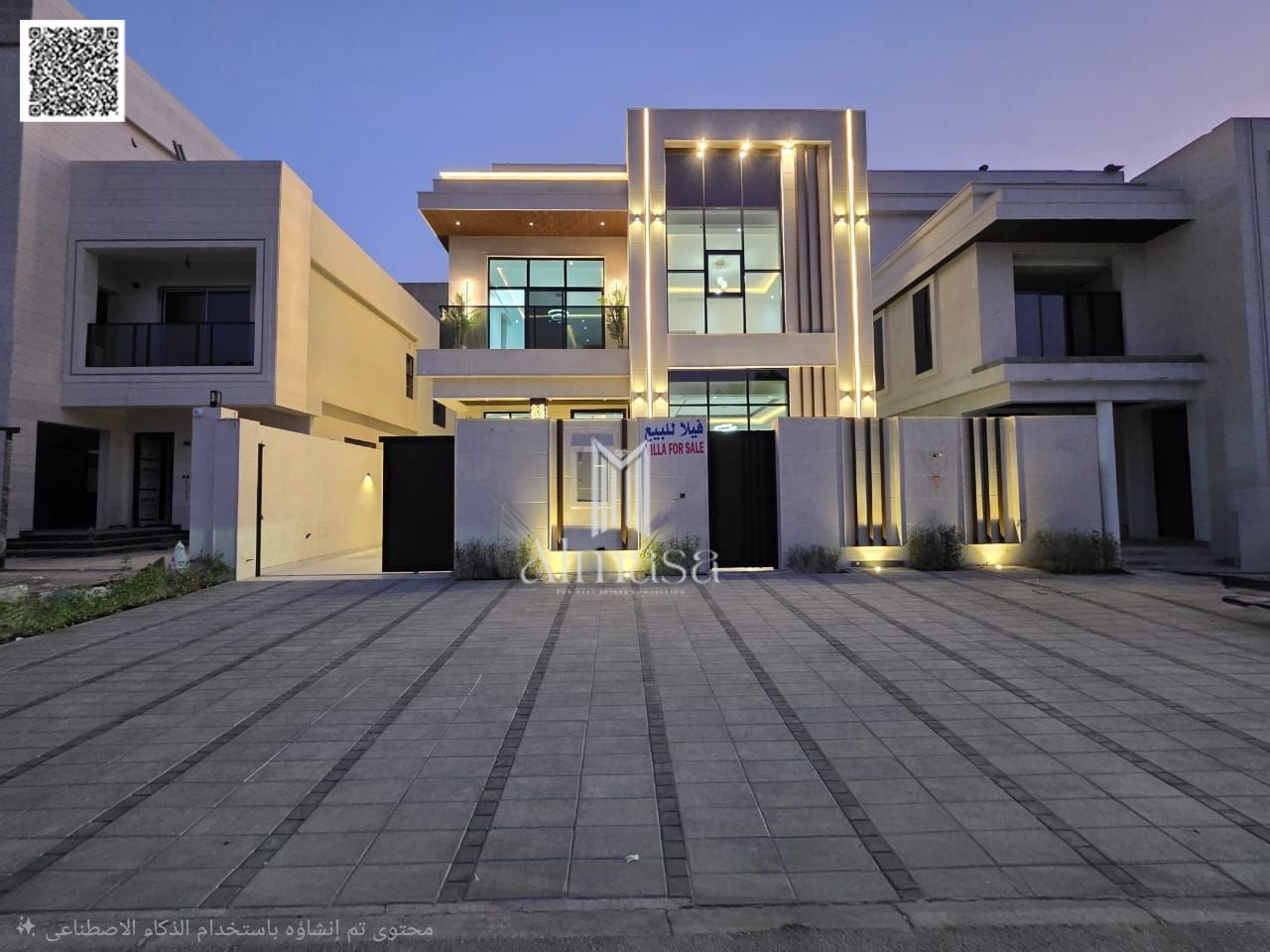 Luxury villa with European design and high-end finishing, price includes registration and ownership fees and air conditioning, opposite a garden.