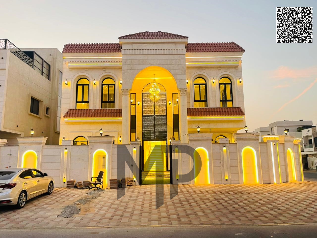 A luxurious villa with an elegant design, featuring 5 master bedrooms, combining luxury and comfort on a 4,300 sq ft plot and a spacious 4,500 sq ft b