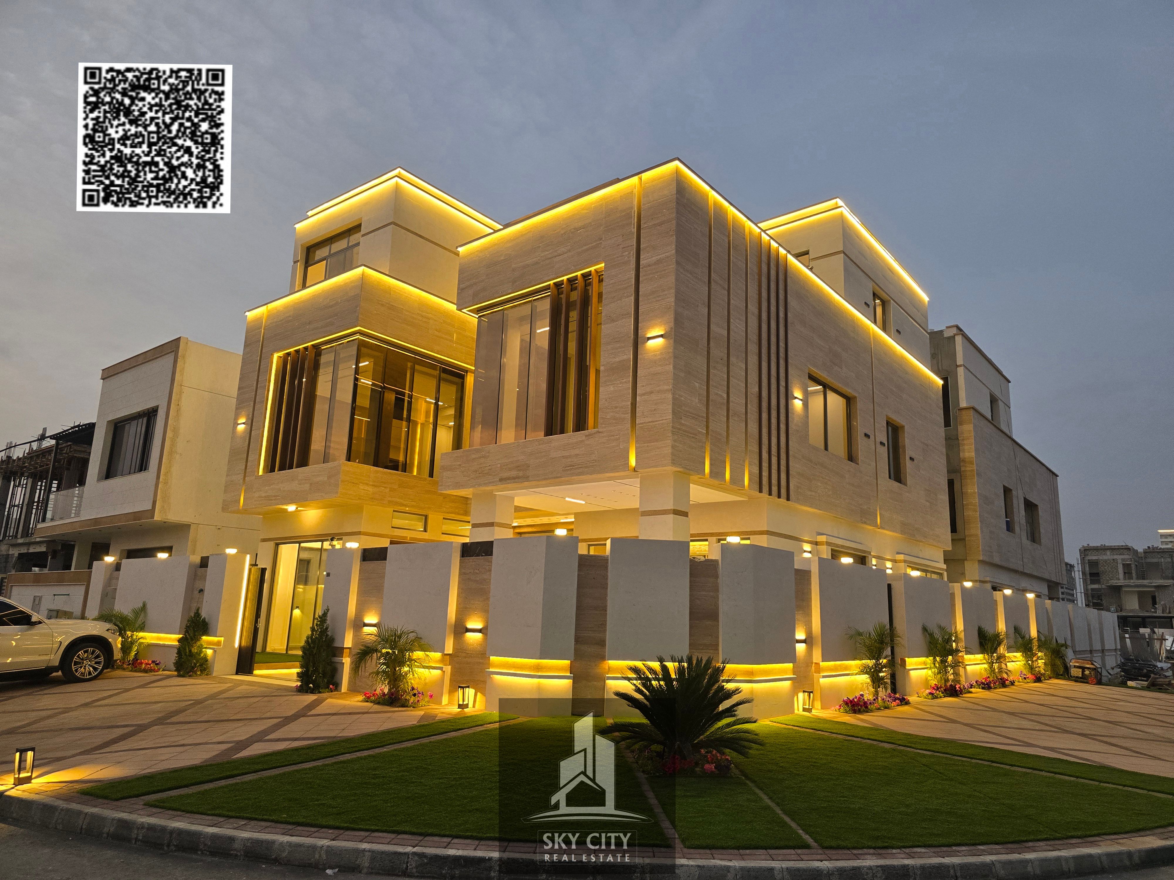 The best corner villa in Ajman, behind Al Hamidiya Park and near the mosque, including registration fees, swimming pool and elevator.