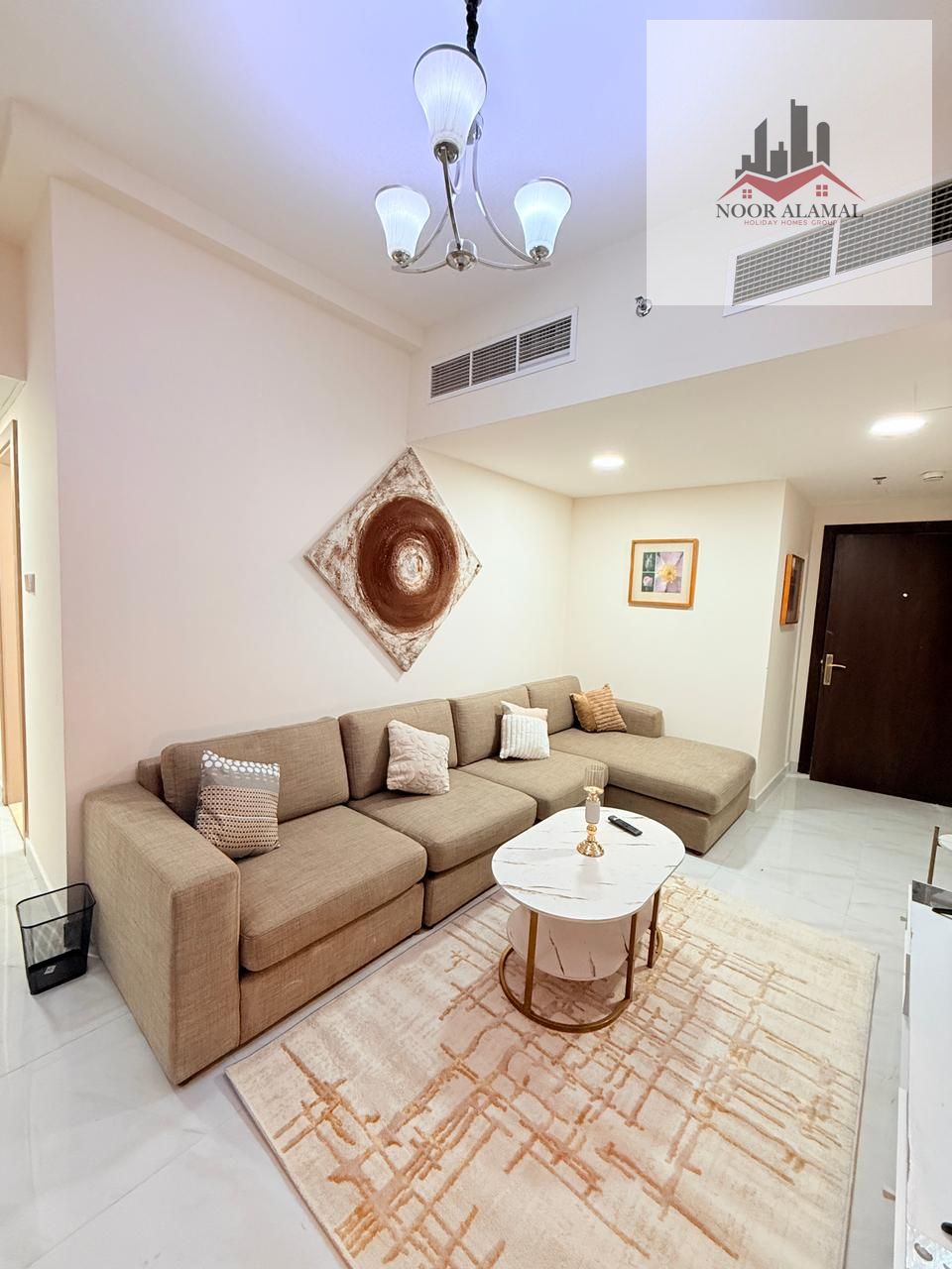 Sharjah, Al Taawun Building, first occupancy, furnished apartment with hotel-style furnishings, two bedrooms, living room, kitchen, two bathrooms,.