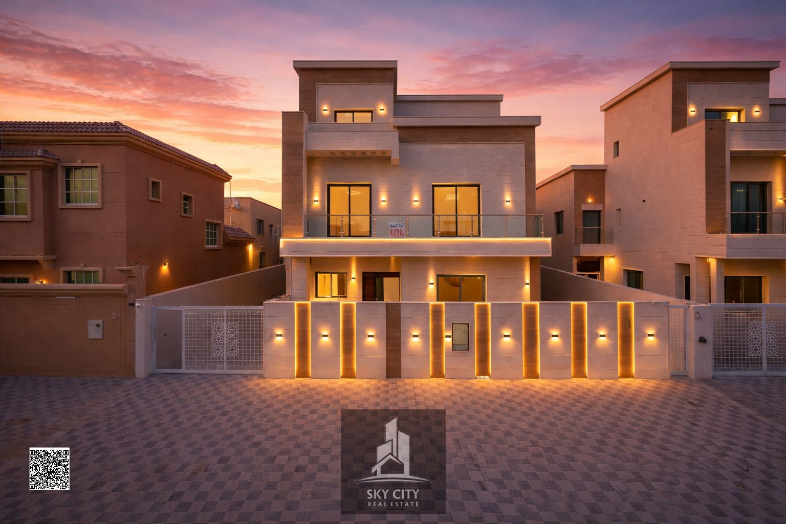 Ground floor, first floor, and rooftop villa opposite a mosque. Prime location at a special price. The cheapest villa in Al Yasmin. 6 bedrooms.