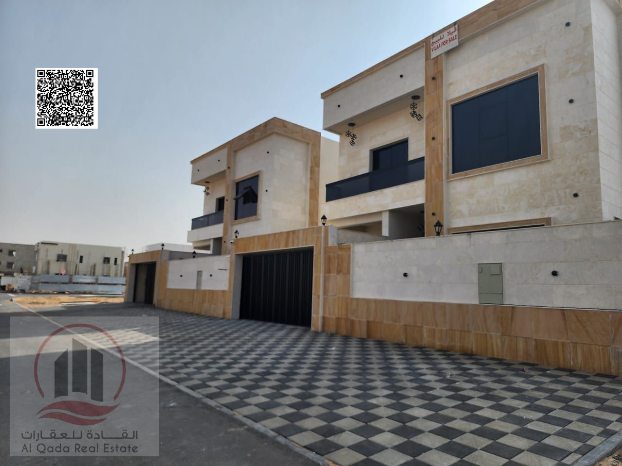 Villa for sale in Al Helio area, Ajman. Modern design. The villa includes registration fees and features 5 master bedrooms,
