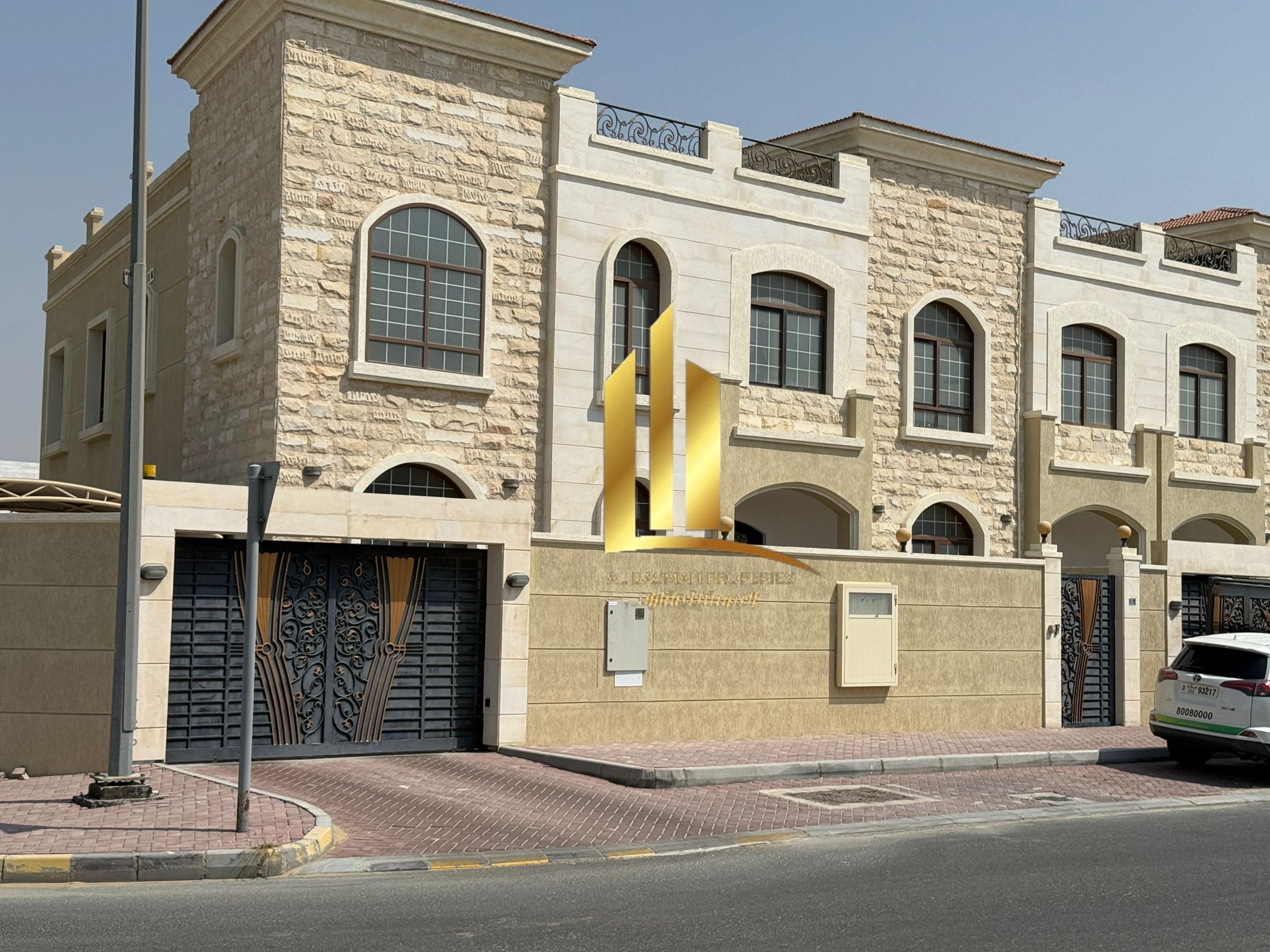 for sale: 3 villas in Al-Houshi on a plot of 12,178 sq. ft, corner lot.