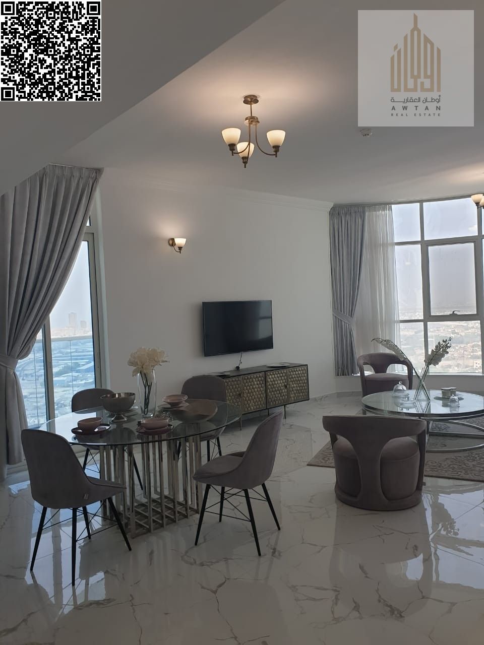 Residential apartment for sale in the Emirate of Ajman. The apartment is located in Al Waha Tower 1 in the Al Rashidiya 1 area. The apartment has a to