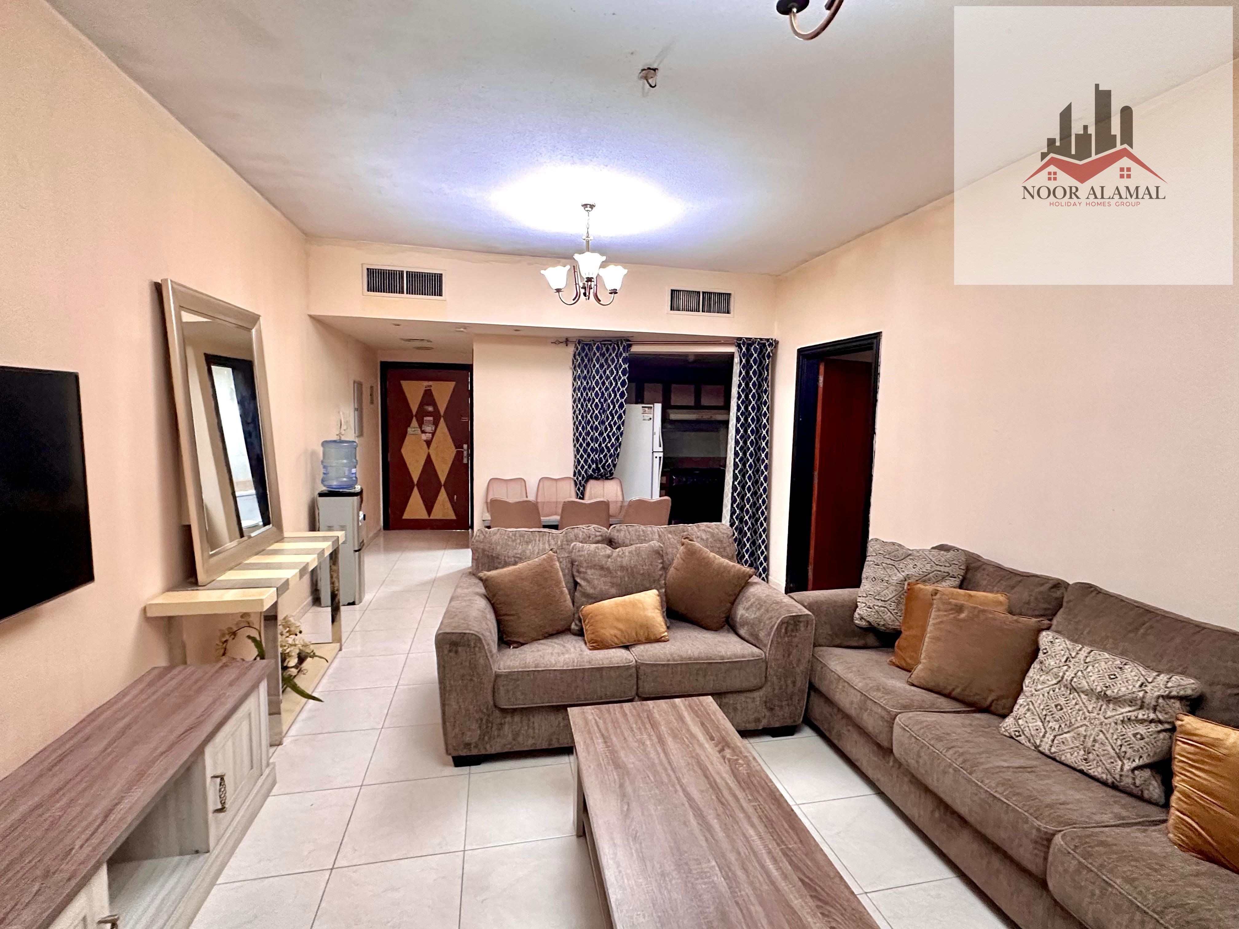 Sharjah, Al Taawun area: One bedroom, living room, kitchen, two bathrooms, large area, and two balconies.