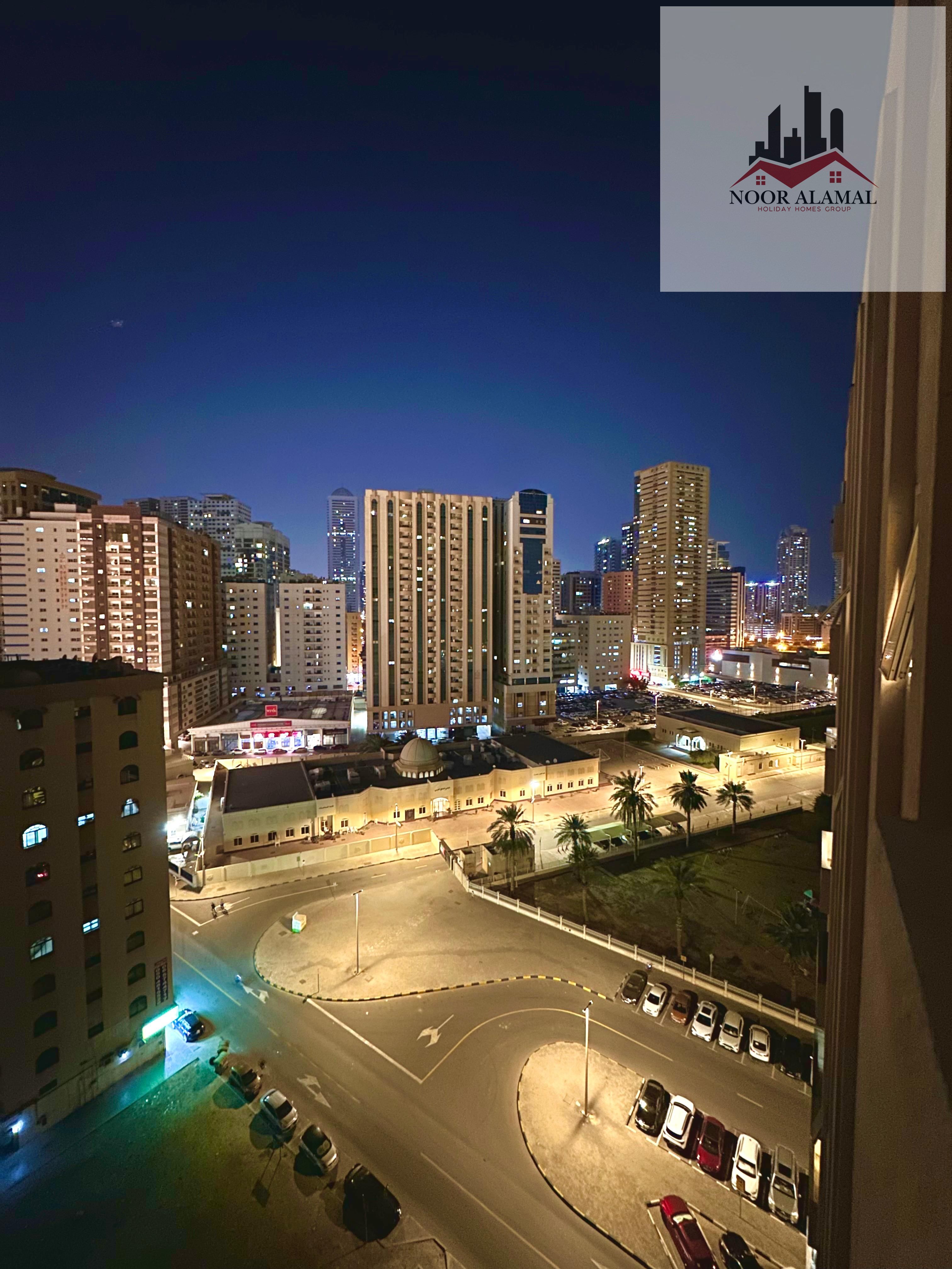 Available today: a furnished one-bedroom apartment in the Royal Tulip Tower, Al Majaz, Sharjah. The apartment is furnished to hotel standards