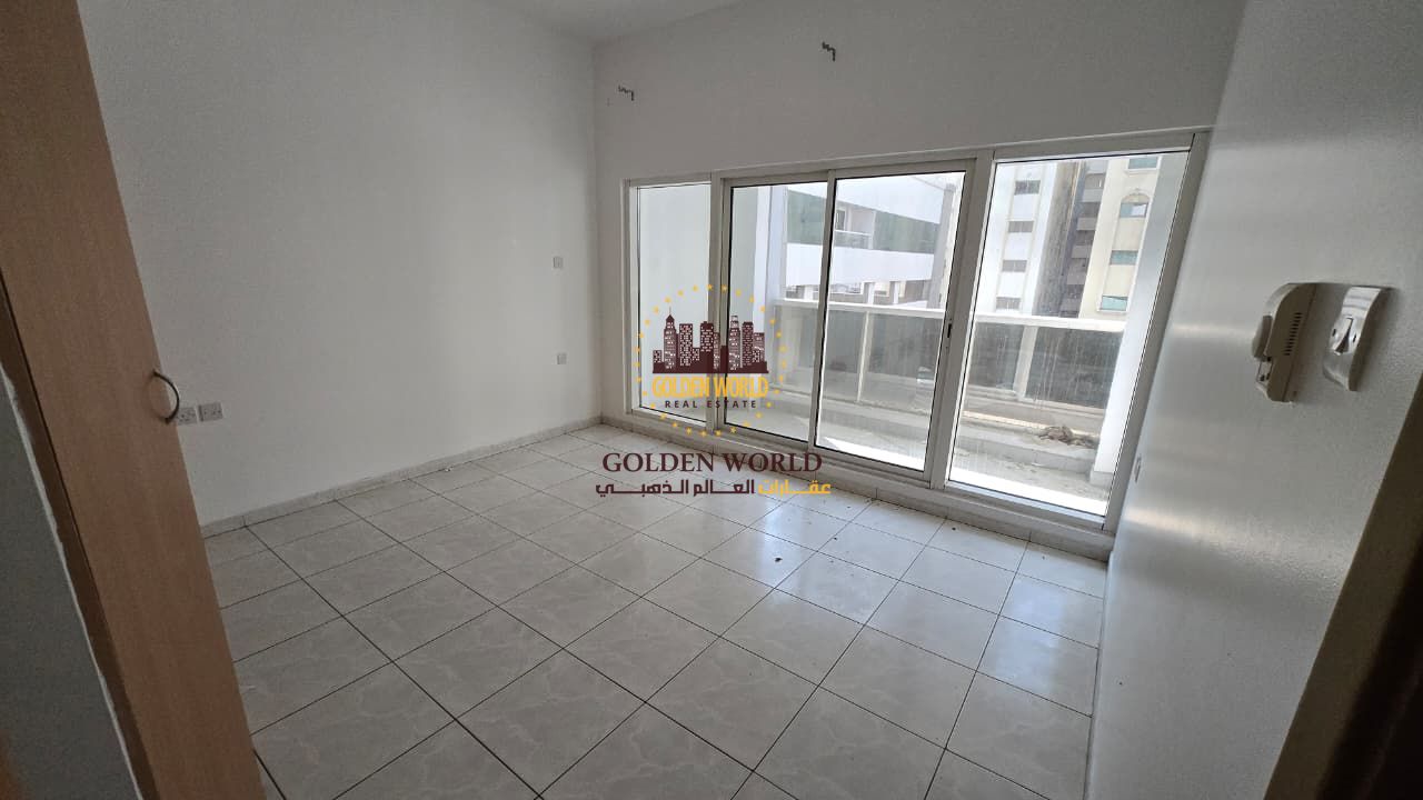 2BR + living room in Al Majaz 1, 2 bathrooms, balcony, built-in storage, panoramic sea & open view, AC on owner, rent AED 55,000.