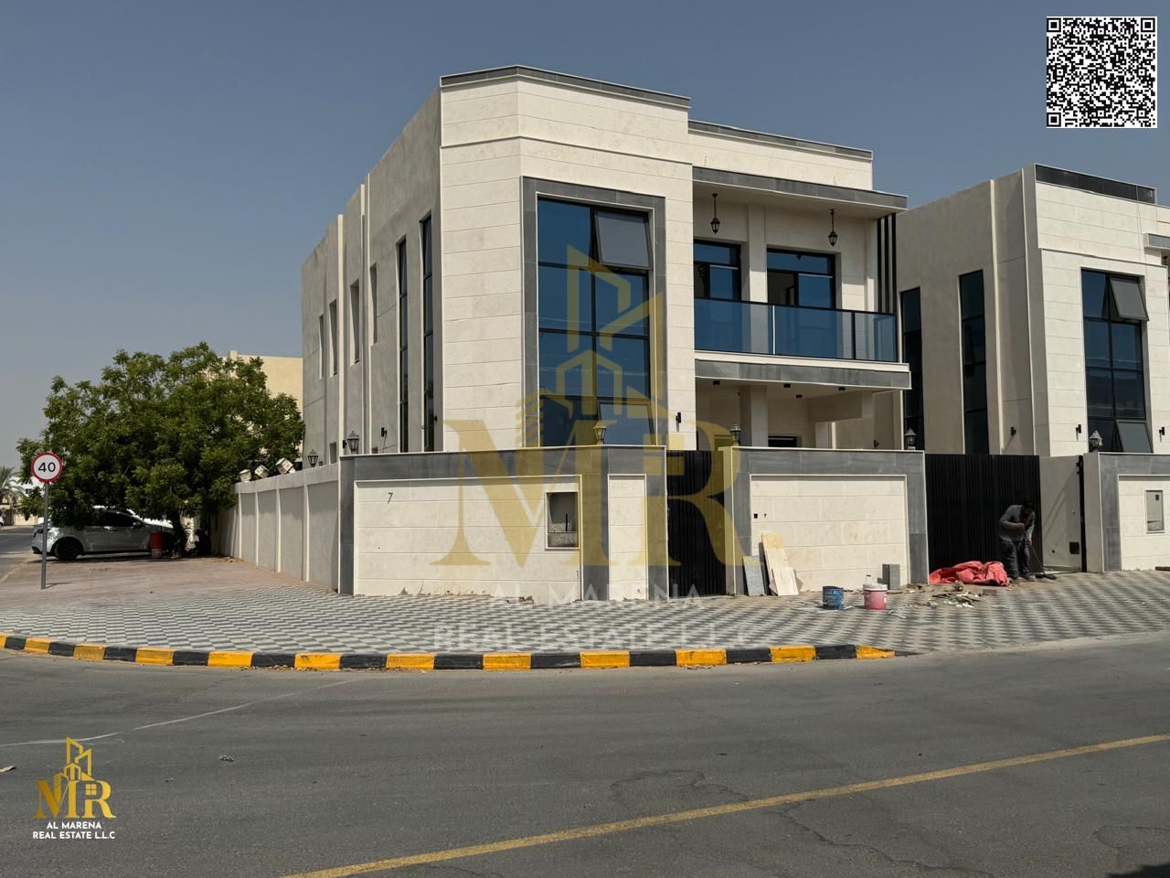 Prime location opposite Ajman Academy and next to the mosque, corner 5 master bedroom villa, excellent price, exceptional opportunity!