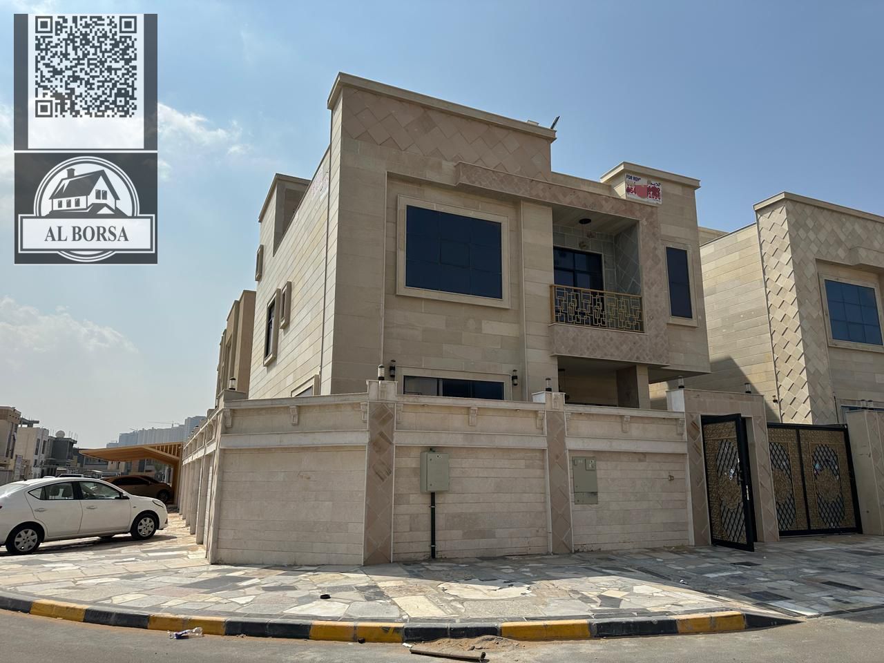 For rent: Corner villa in Al Zahia – Ajman, two floors + roof, 6 master bedrooms + majlis + lounge + maid's room.