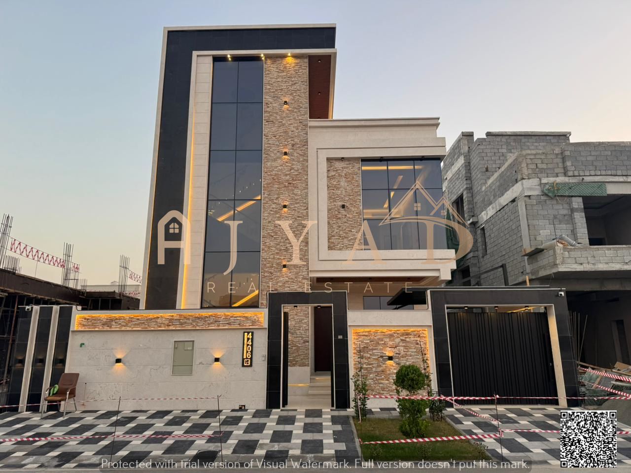 Modern villa on the main street in Al Yasmin, featuring luxury finishes, a spacious 4,000 sq ft built-up area, and the best layouts on the market