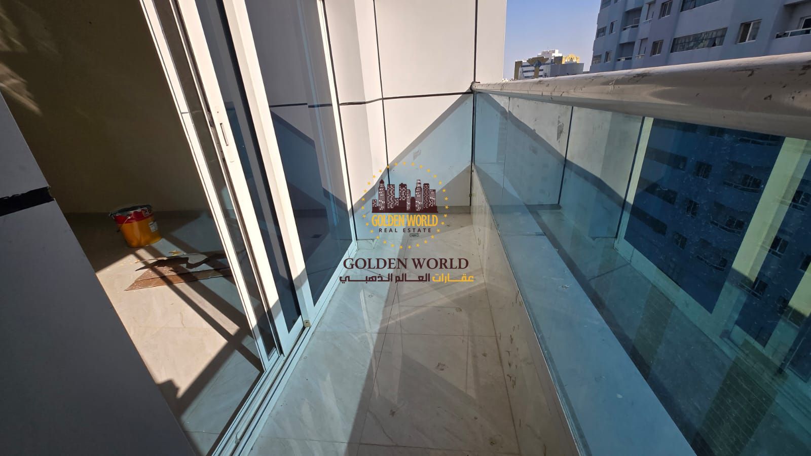 3-bedroom apartment in Al Majaz 2, 3 bathrooms, laundry room, balcony, wall closets, parking available.
