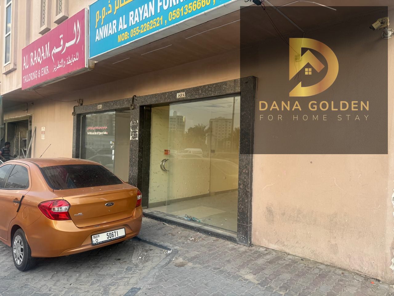 There are 4 shops for rent, measuring 20 square meters, 25 square meters, and 30 square meters, in Sharjah.