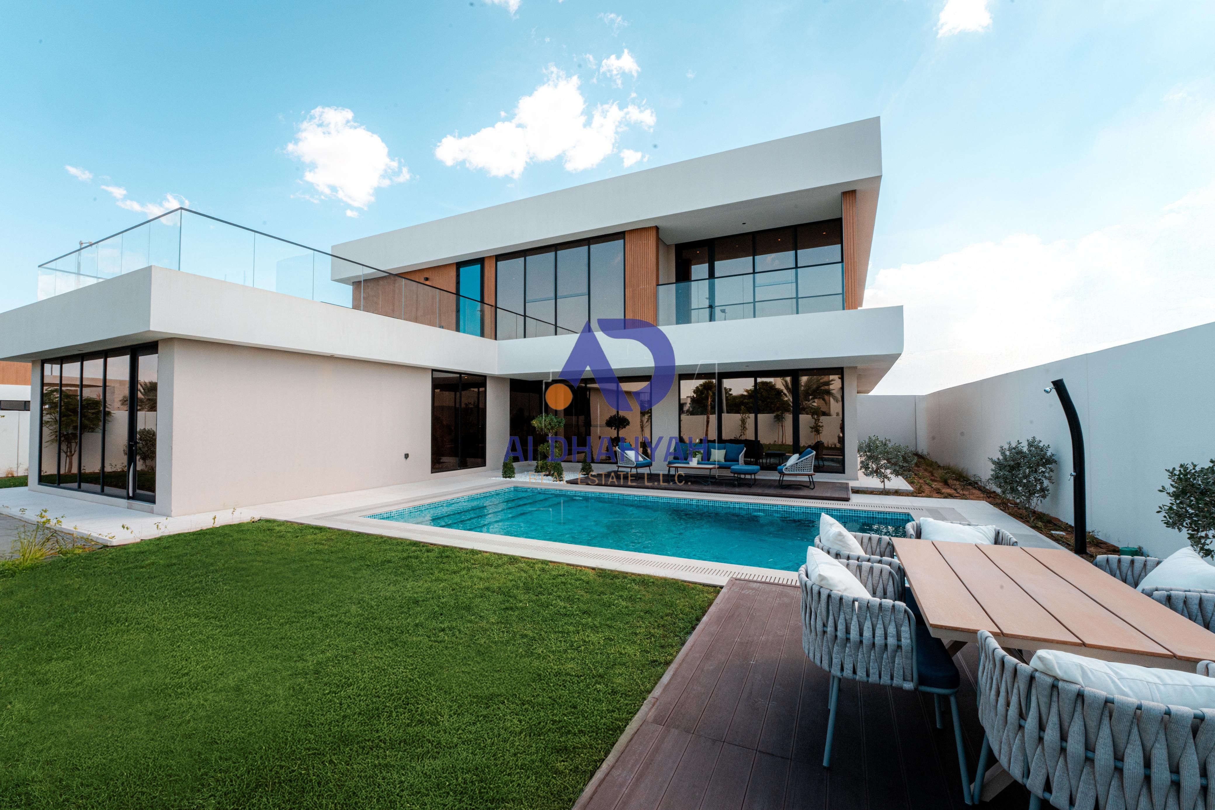 Standalone 5BR Villa Type F with all en-suite rooms, 2 halls, majlis, maid & driver rooms, closed kitchen, parking for 3 cars, pool option.