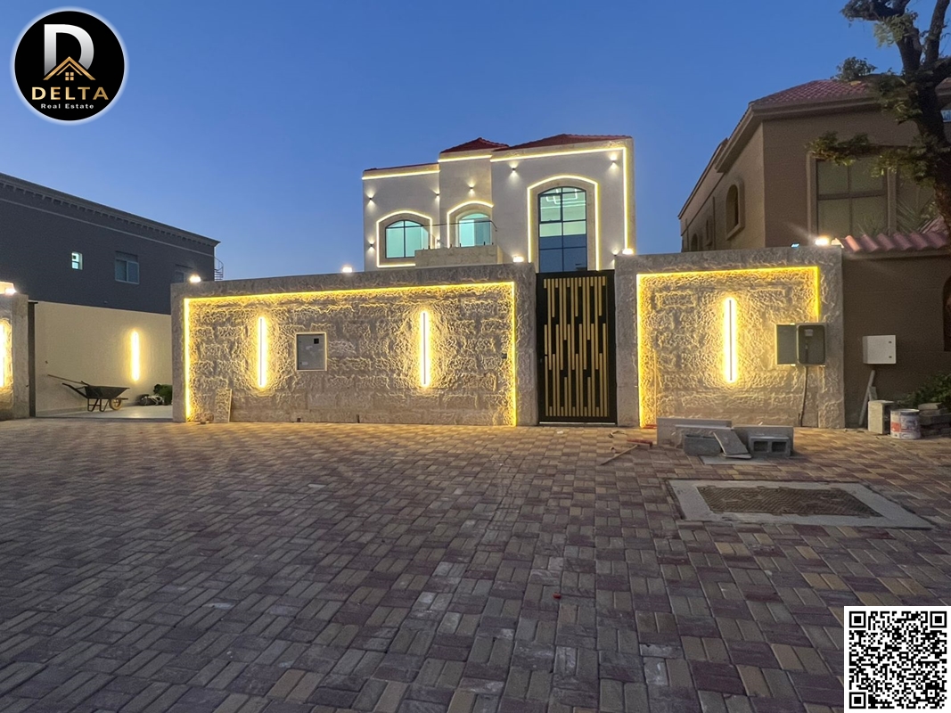 Classic villa for sale in Al Muwaihat 1 area – Ajman. Two floors, including electricity, water, and air conditioning. Land area: 5000 sq ft.