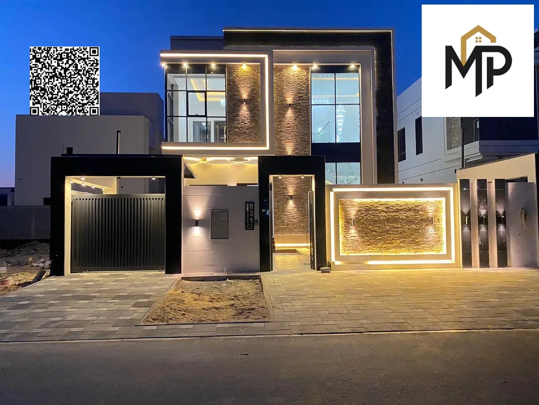 Luxury villa for sale with two floors and a spacious yard, near Sheikh Mohammed Bin Zayed Road, with freehold ownership for all nationalities for life