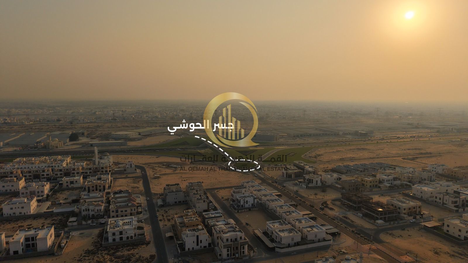 For sale: Corner commercial land in Al Houshi, Al Badia suburb, Sharjah, front-facing, area 6006 sq. ft.