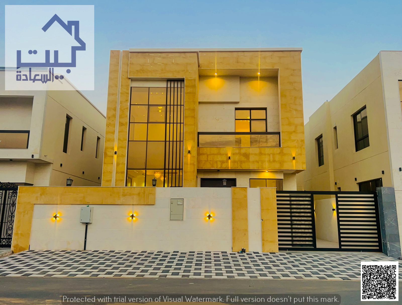 Modern villa for sale in Al Yasmeen, Ajman. Includes water and electricity, directly on main road, freehold ownership.