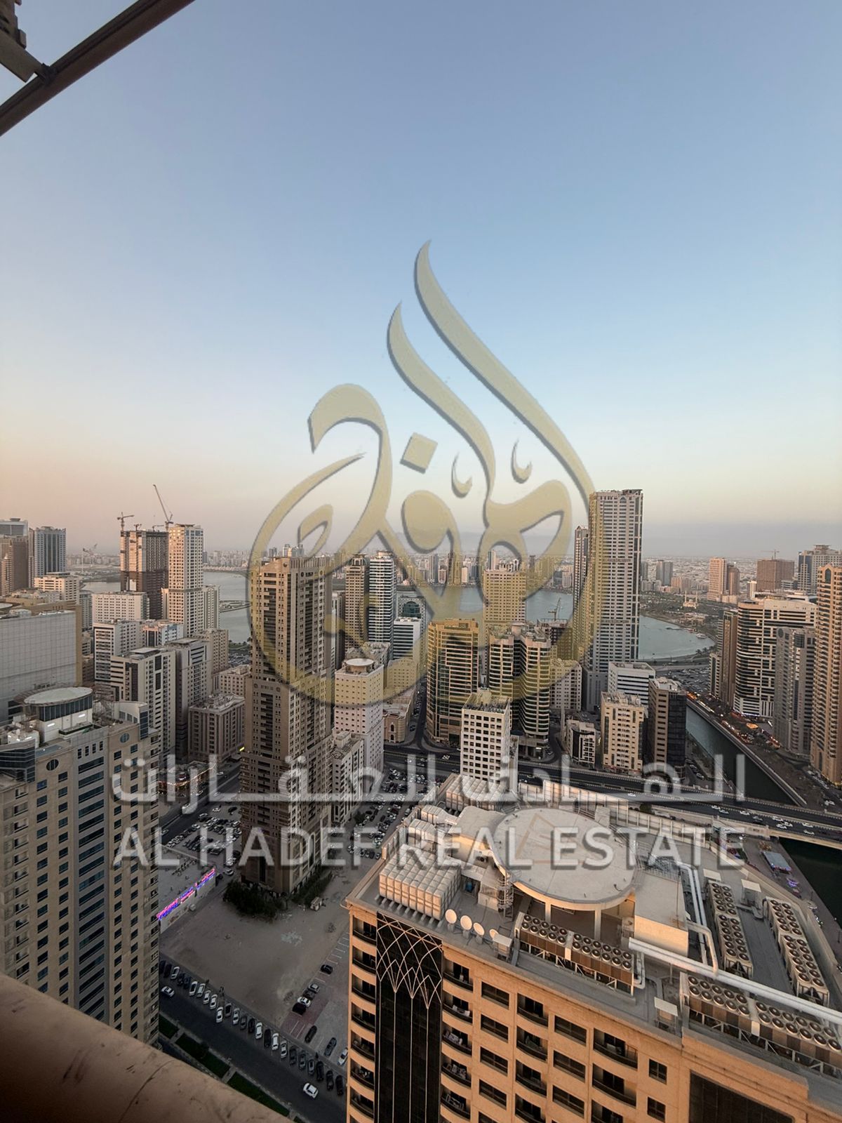 For rent in Sharjah, in the Al Khan area: available are two rooms and a living room with a balcony, a large kitchen, and 3 bathrooms. Full sea view, g