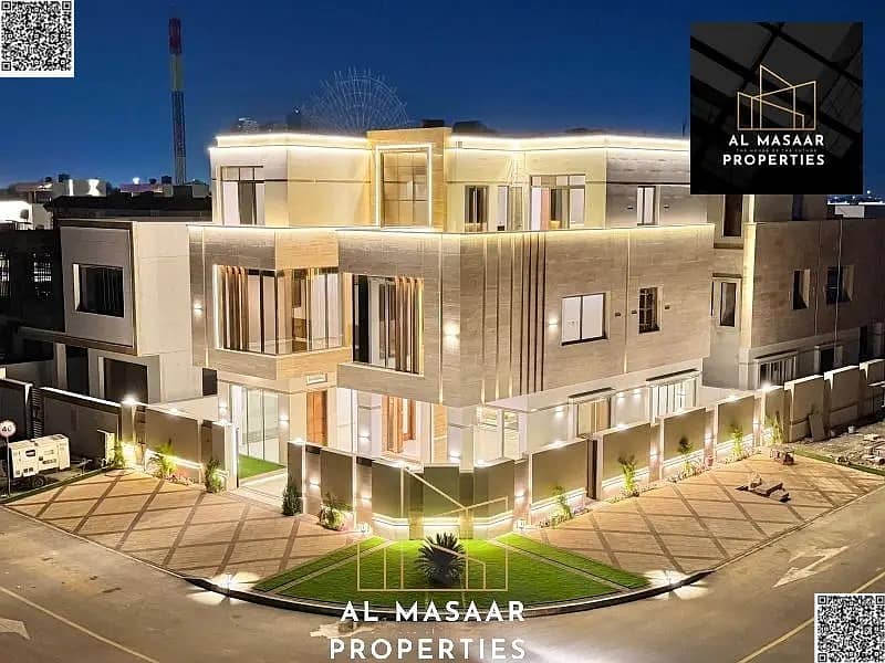 Modern 7-bedroom mansion in Al Yasmin – complete luxury with royal specifications | Corner plot on two streets | Private pool | Internal elevator | Re