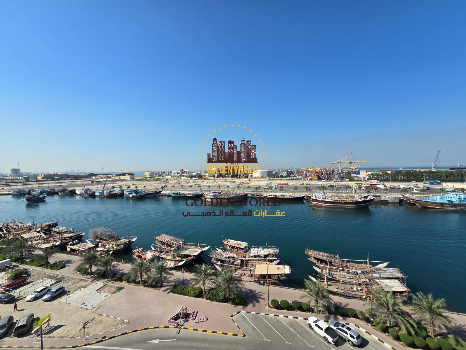 1BR apartment with balcony in Al Qasimia Al Jubail, Type 02, first row Corniche, open sea view, split AC, rent 28,000 AED final.