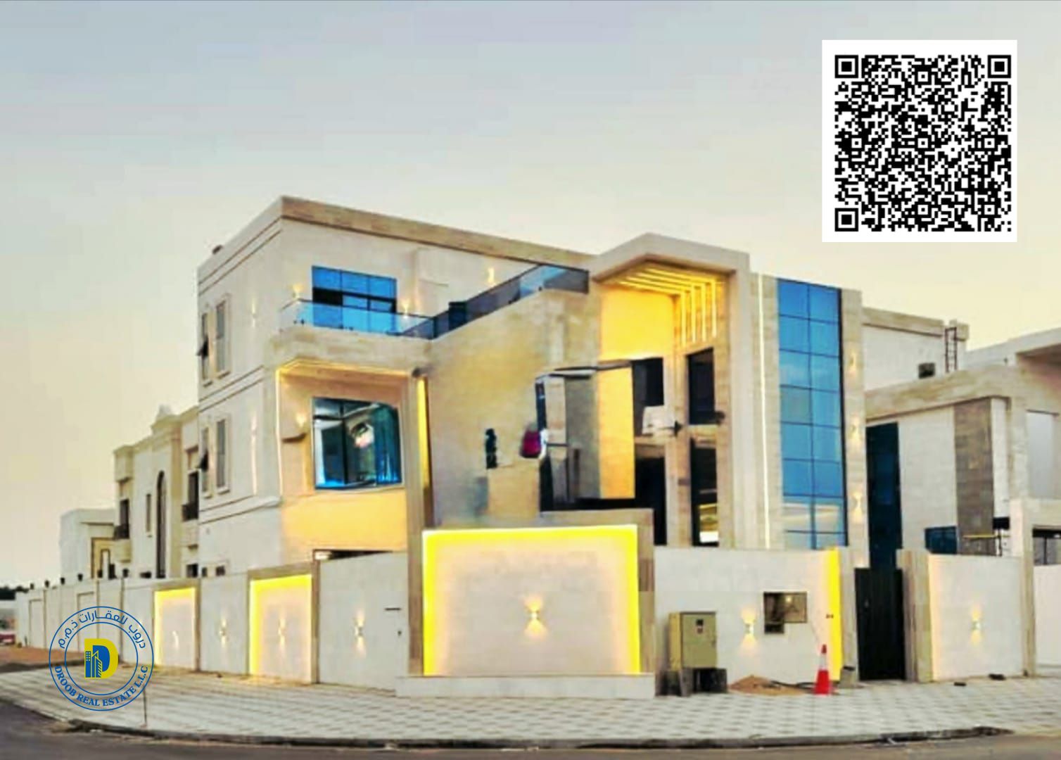 Luxury corner villa for sale in Al-Haliyo 2 area. 6 bedrooms, living room, majlis, swimming pool, roof terrace, and elevator. Attractive price include