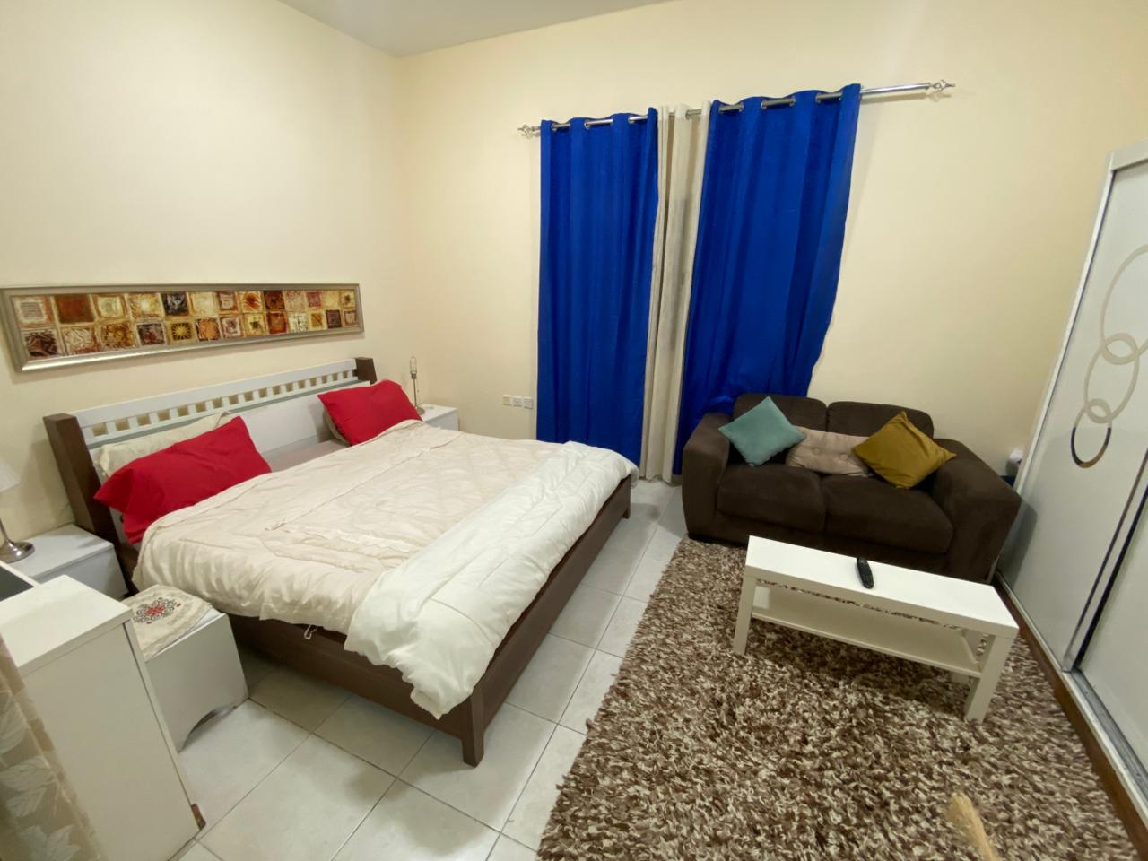 Furnished studio apartment for rent, first occupancy, in Al Hamidiya, near Ajman Court.