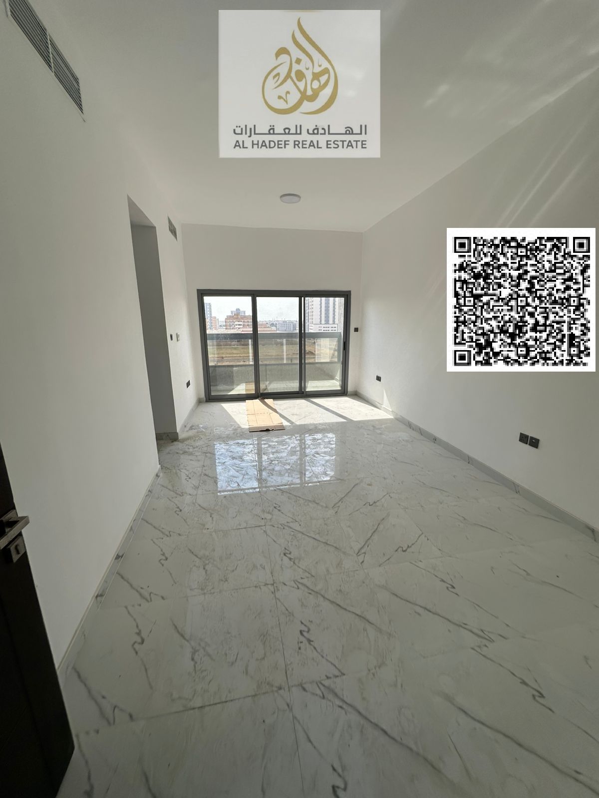 One bedroom and living room with two bathrooms and a balcony. First occupancy. Super deluxe finishing. Very spacious. Prime location in Al Jurf 3, clo