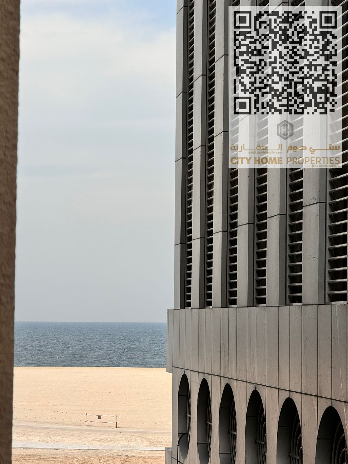 A unique opportunity to rent a spacious studio with a full sea view in Ajman, located in a prime first-row Corniche location. The apartment is situate