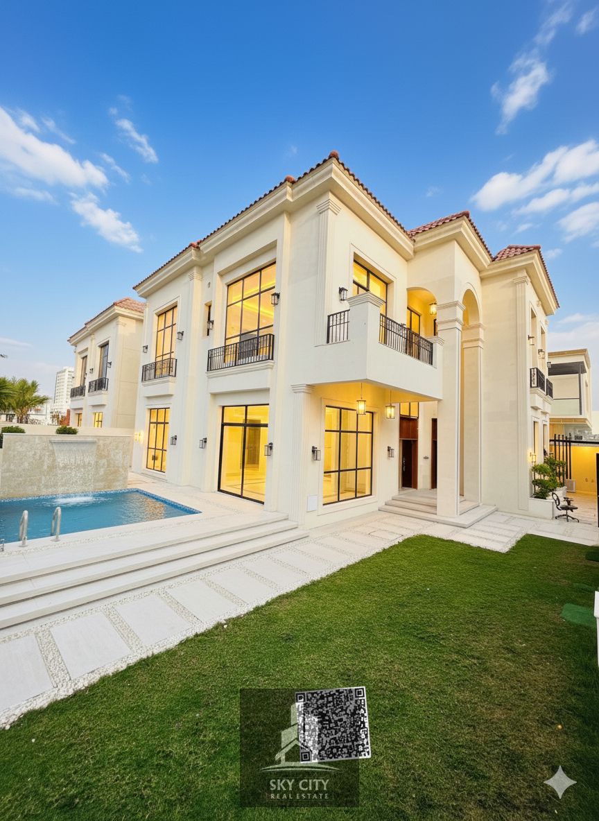 Villa for sale in the best location in Ajman next to Jasmine Park, corner plot with swimming pool and yard