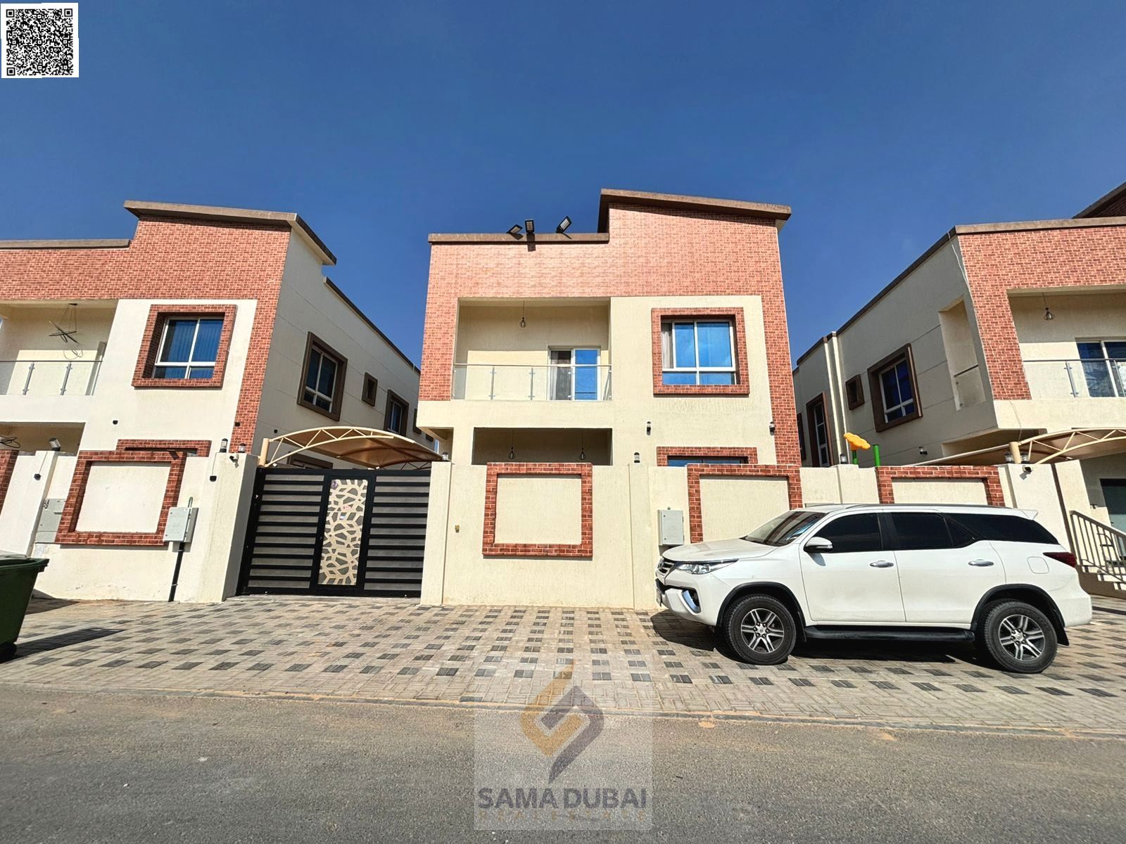 Villa for rent in Al Zahia area, Ajman. Two floors, custom finishing. Land area: 3014 sq ft.