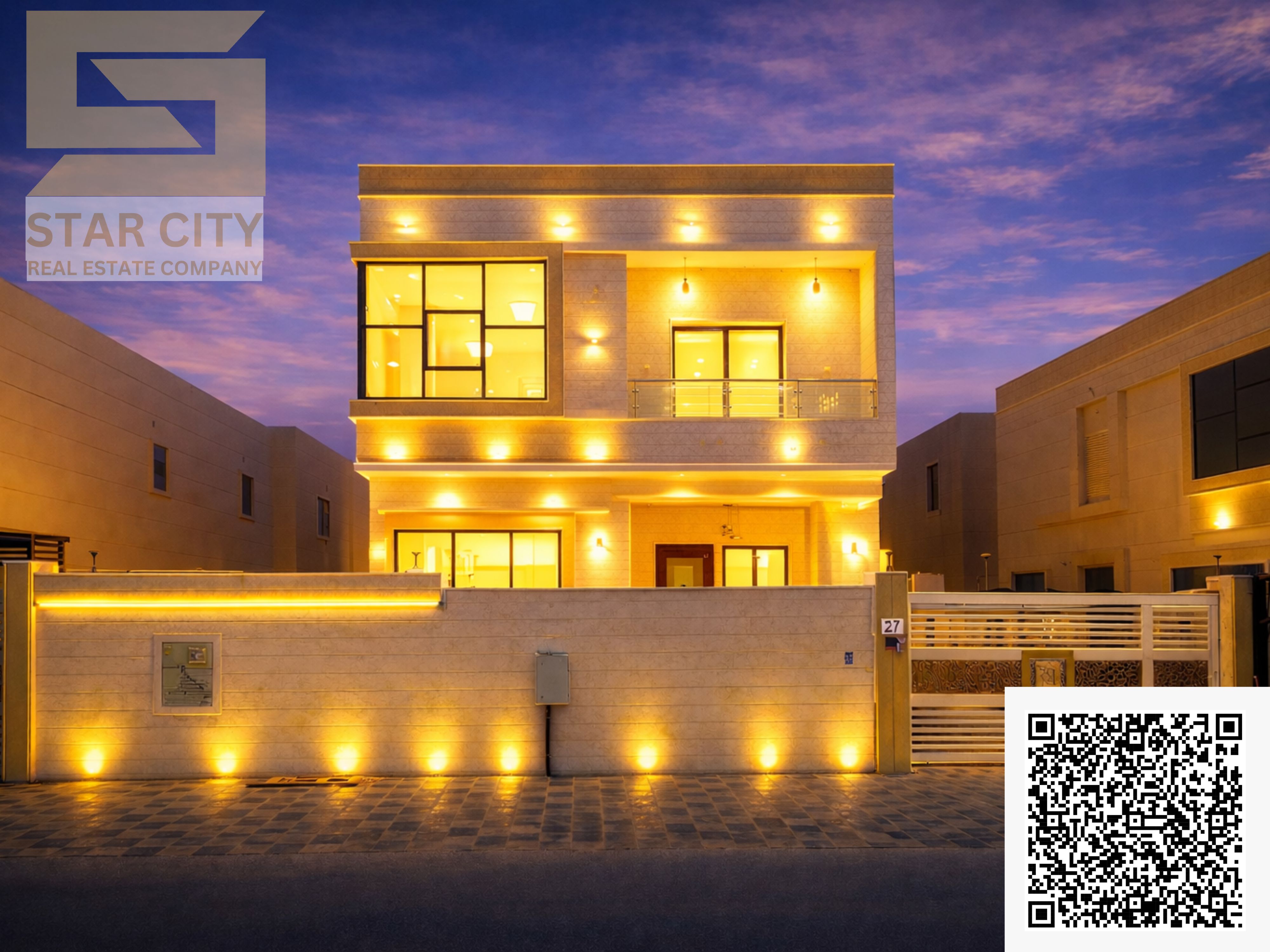 Luxury villa for rent in Al Yasmin, 5 rooms, modern design, full stone facade, priced at 120k