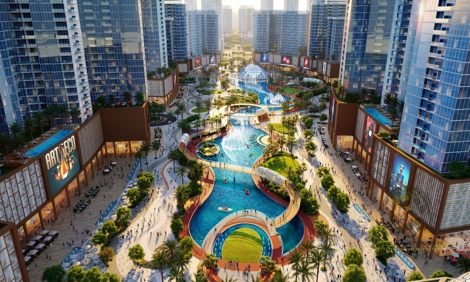 Fully furnished residential units A complete residential community with a waterfront view