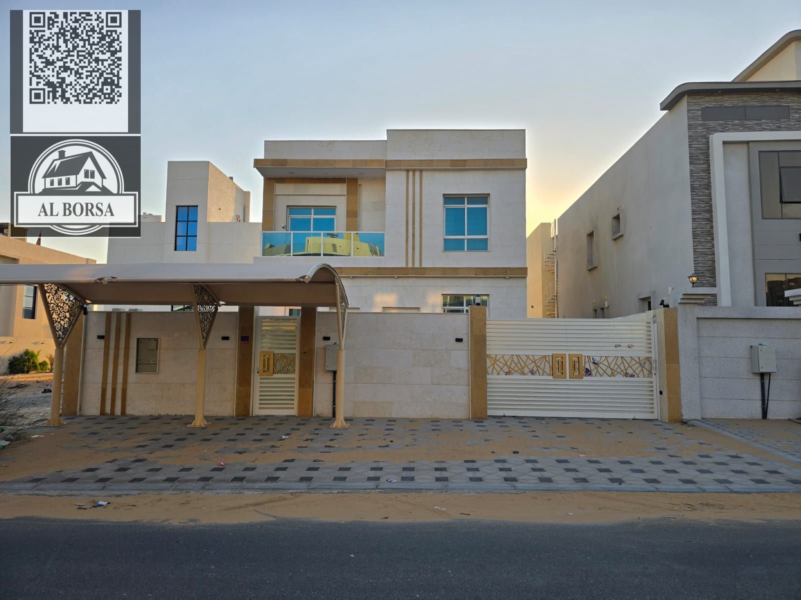 Villa for sale – Al Zahiyah, Ajman | 3 master bedrooms + majlis + living room + kitchen + maid's room + yard + carport | Ready to move in | Include