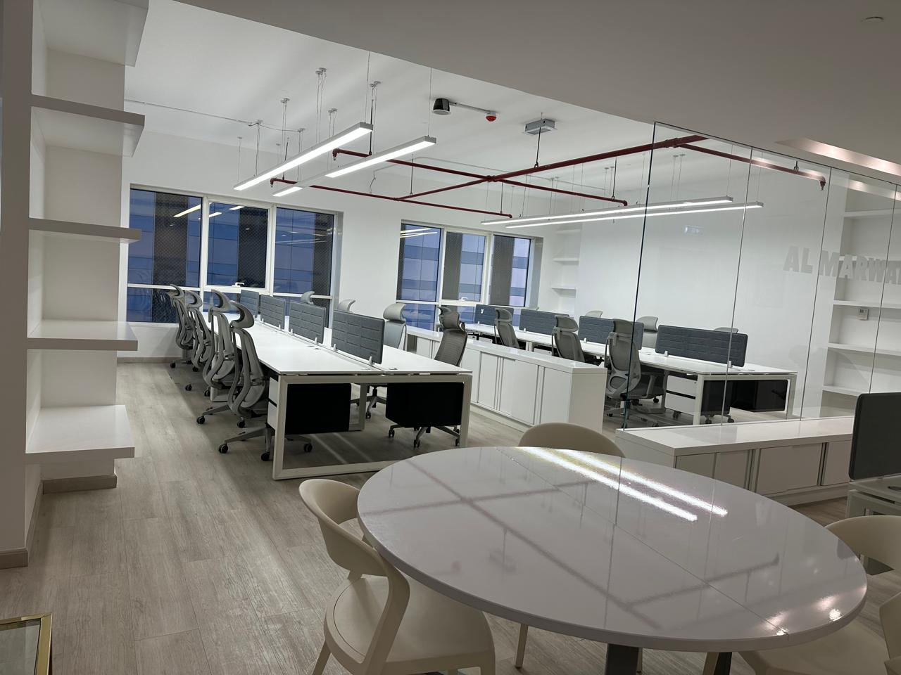 Furnished Office in Al Khan 1722 Sqft, Free AC, Free Parking, Free Attestation, Annual Rent AED 170K, Payable in 4 Cheques